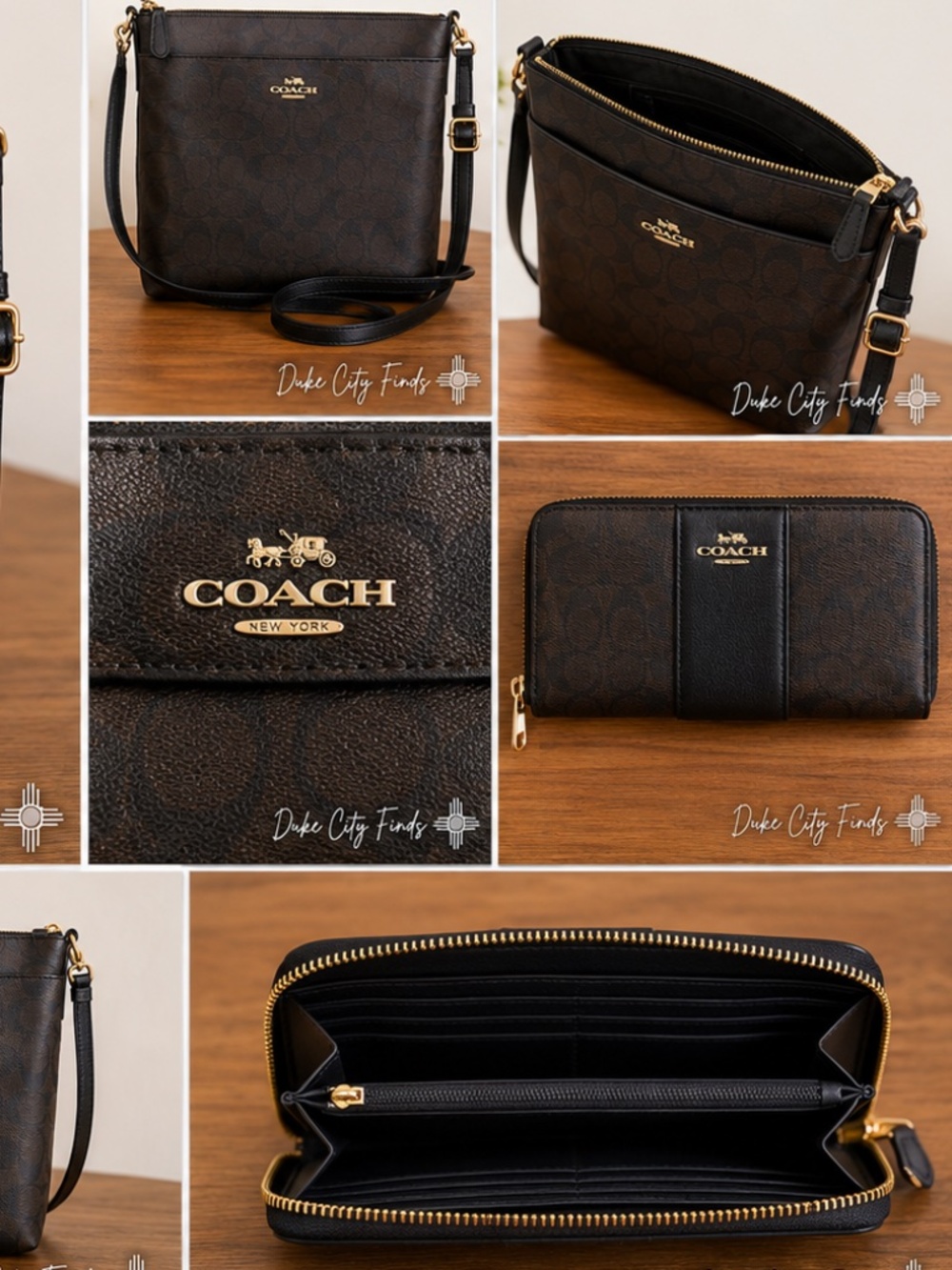 Coach Signature Crossbody Purse & Matching Wallet Set – Black/Brown Monogram